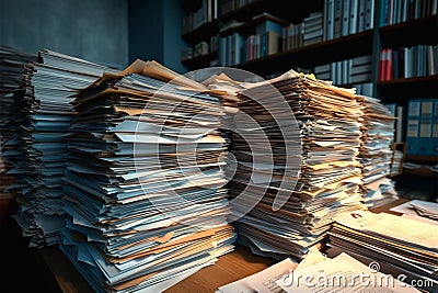 Corporate order Stacks of paperwork, business documents in office setting Stock Photo
