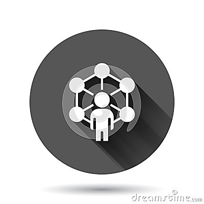 Corporate organization chart with business people vector icon in flat style. People cooperation illustration on black round Vector Illustration