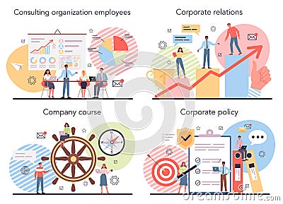 Corporate organization set. Business ethics. Corporate regulations compliance. Vector Illustration