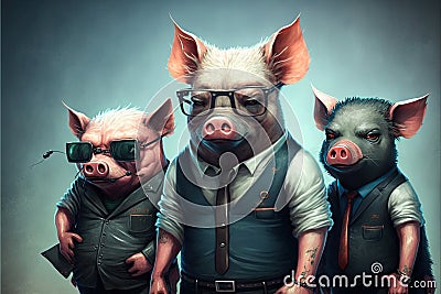 corporate pigs cartoon Stock Photo