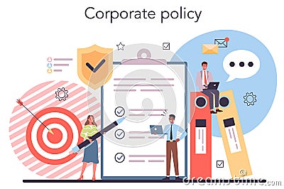 Corporate policy. Business ethics idea. Corporate regulations compliance. Cartoon Illustration