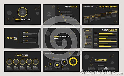 Corporate presentation slides design. Creative business proposal or annual report. Full HD vector keynote infographics template on Vector Illustration