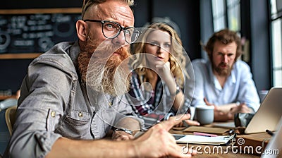 Corporate professionals convene at technology firm for significant and crucial business meeting Stock Photo