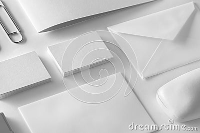 Corporate stationery set mockup. Presentation folder, envelopes Stock Photo