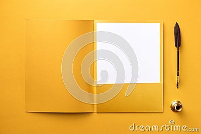 Corporate stationery set mockup at golden textured paper background. Stock Photo