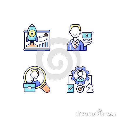 Corporate structure RGB color icons set Cartoon Illustration