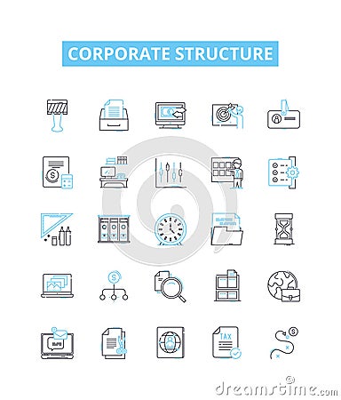 Corporate structure vector line icons set. Organisation, Hierarchy, Network, Framework, Corporate, Division, Reporting Vector Illustration