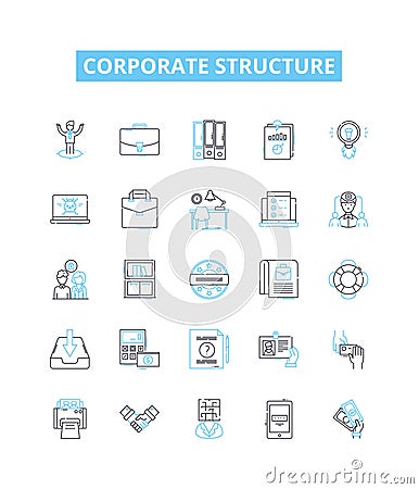 Corporate structure vector line icons set. Organisation, Hierarchy, Network, Framework, Corporate, Division, Reporting Vector Illustration