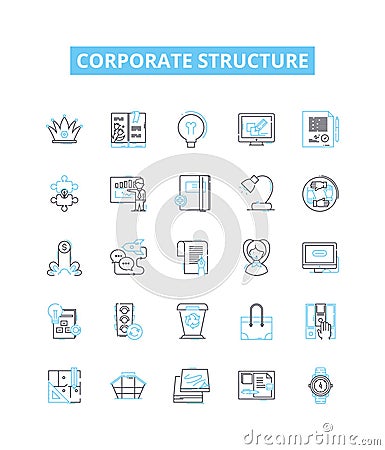 Corporate structure vector line icons set. Organisation, Hierarchy, Network, Framework, Corporate, Division, Reporting Cartoon Illustration