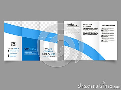 Tri fold brochure design, brochure flyer design, blue color Vector Illustration