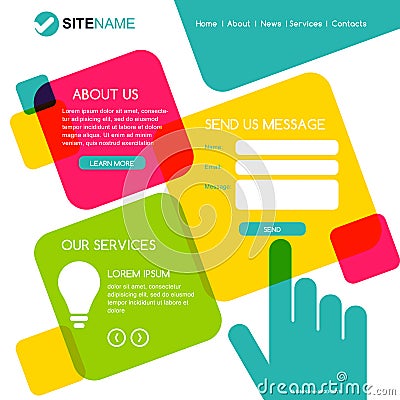 Corporate website template. Modern flat web design. Touch interface with hand pointer symbol. Colorful vector background Vector Illustration