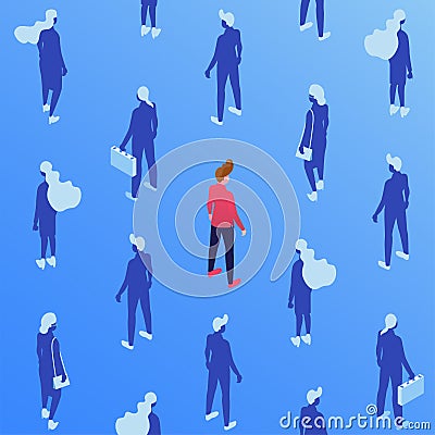 Corporate workers, managers isometric seamless pattern. Male and female employees with cases, businessman and Vector Illustration