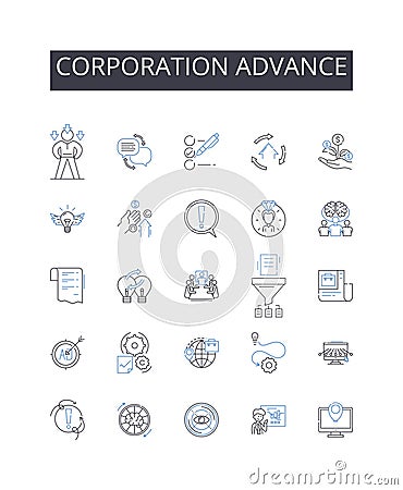 Corporation advance line icons collection. radition, Culture, Ritual, Belief, Custom, Behavior, Mores vector and linear Vector Illustration