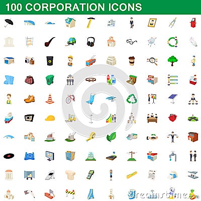 100 corporation icons set, cartoon style Cartoon Illustration