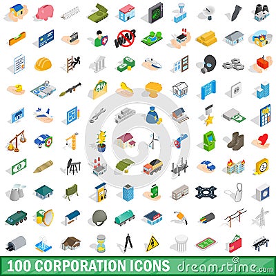 100 corporation icons set, isometric 3d style Vector Illustration