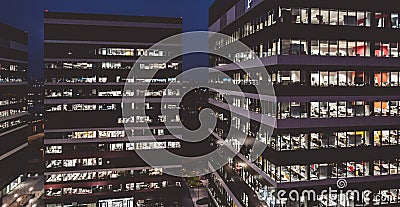 Corporation office buildings at night. Stock Photo