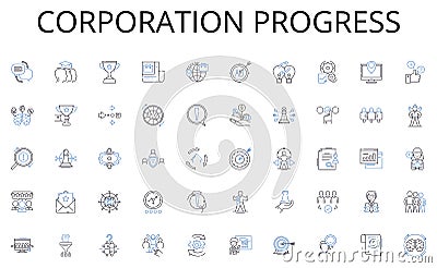 Corporation progress line icons collection. ollaboration, Teamwork, Cooperation, Partnership, Unity, Alliance, Synergy Vector Illustration
