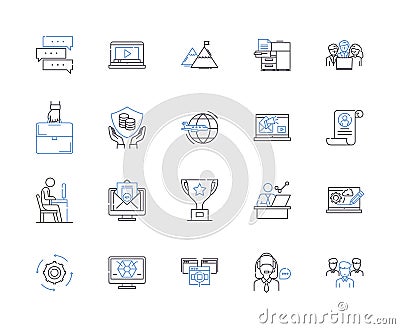 Corporation workflow outline icons collection. Corporate, Workflow, Process, Management, Automation, Systems, Analysis Vector Illustration