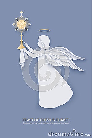 Corpus Christi background with angel and monstrance Vector Illustration