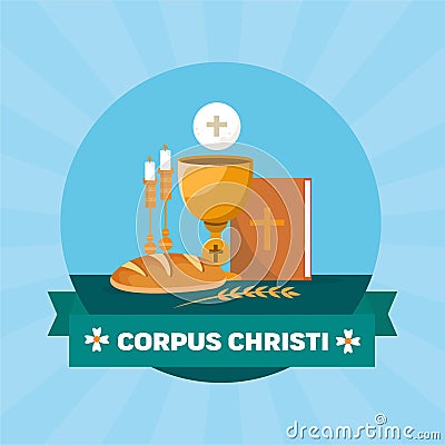 Corpus Christi Catholic religious holiday greeting card, vector illustration of template for your Corpus Christi design Vector Illustration