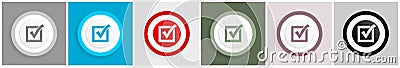 Correct, check box icon set, colorful flat design vector illustrations in 6 options for web design and mobile applications Vector Illustration