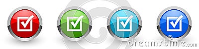 Correct, check box silver metallic glossy icons, set of modern design buttons for web, internet and mobile applications in four Stock Photo