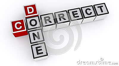 Correct done word block on white Stock Photo