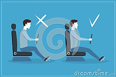 Correct and Incorrect Driving Position Flat Set. Vector Vector Illustration
