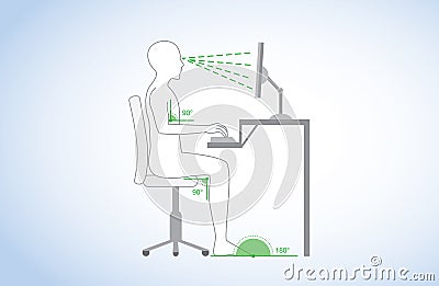 Correct posture and body angle in sitting working Vector Illustration