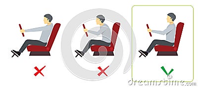 Correct spine posture for driver. Vector infographics Vector Illustration