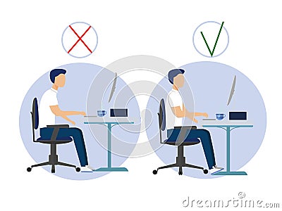 Correct spine sitting posture and incorrect Vector Illustration