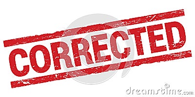 CORRECTED text on red rectangle stamp sign Stock Photo