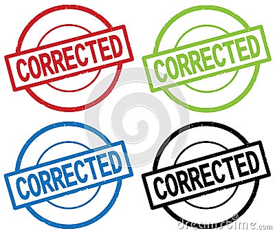 CORRECTED text, on round simple stamp sign. Stock Photo
