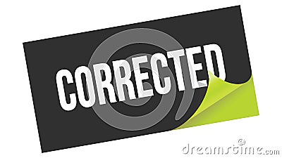 CORRECTED text on black green sticker stamp Stock Photo