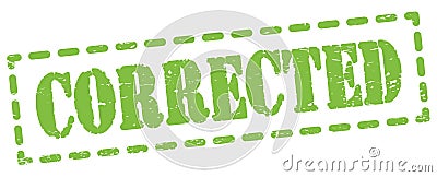 CORRECTED text written on green stamp sign Stock Photo