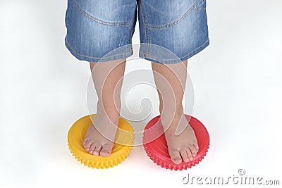 Corrective exercises for children with flat feet Stock Photo