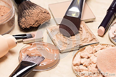 Corrective makeup products and accessories close-up Stock Photo