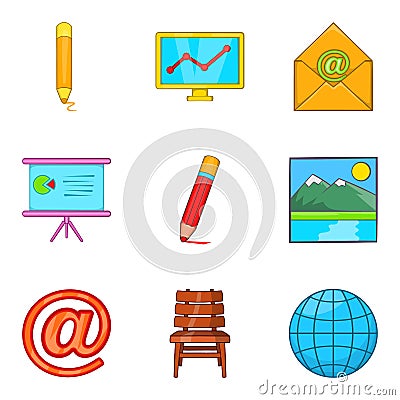 Correspondence icons set, cartoon style Vector Illustration