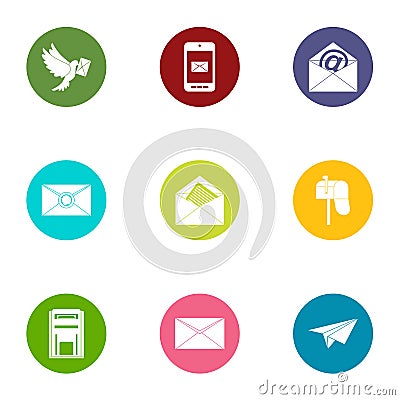 Correspondence icons set, flat style Vector Illustration