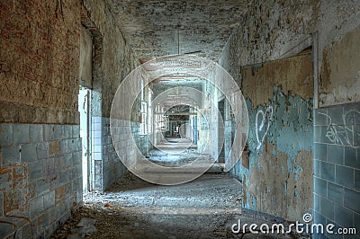 Corridor in an abandoned hospital in Beelitz Stock Photo