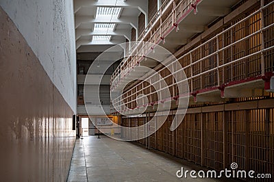 Corridor in Alcatraz prison cell in San Francisco in United States Editorial Stock Photo