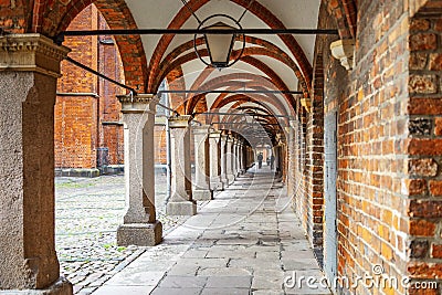 Corridor of arches in Lubeck, Northern Germany Stock Photo