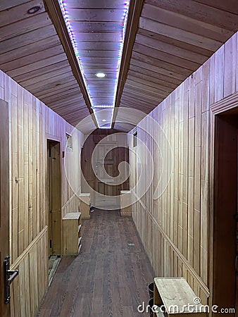 The Corridor of a Cottage made of Wood Stock Photo