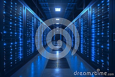 Corridor in a data center with server racks Stock Photo