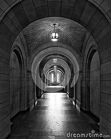 Corridor inside the Cathedral of Learning Editorial Stock Photo