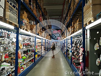 Corridor inside the hypermarket Selgros Editorial Stock Photo