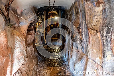 Underground caves making up the Dajbabe Monastery Podgorica, Montenegro Stock Photo