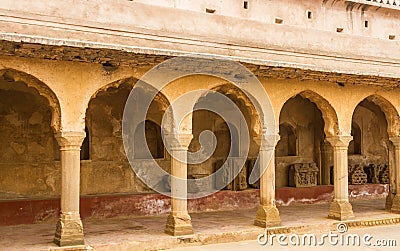 Corridor and pillars at Abhaneri Stock Photo