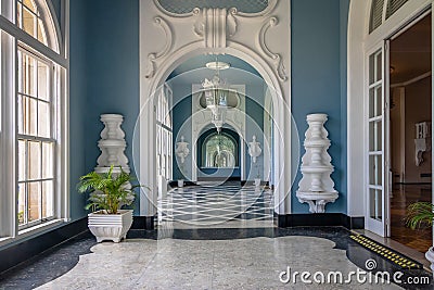 Corridor at Quitandinha Palace former Casino Hotel - Petropolis, Rio de Janeiro, Brazil Editorial Stock Photo