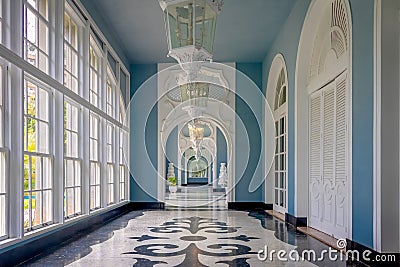 Corridor at Quitandinha Palace former Casino Hotel - Petropolis, Rio de Janeiro, Brazil Editorial Stock Photo
